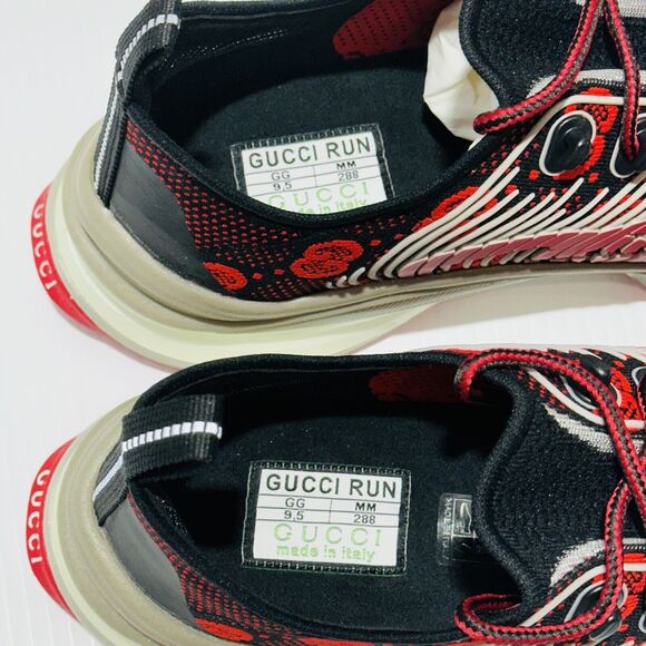 Gucci Run Knit Sneaker Size 9.5/ US 10 Black Red GG Interlocking NIB $920 - Picture 13 of 15